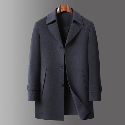 全羊毛双面呢中长款大衣风衣秋冬新款西装领100%羊毛大衣加厚外套