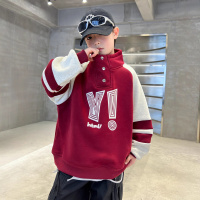 儿童装男童加绒卫衣秋冬款新款红色过年男孩加厚冬季立领上衣