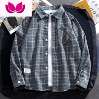 七斓男士衬衫潮牌寸衫休闲格子条纹长袖衬衣痞帅秋装开衫卫衣外套