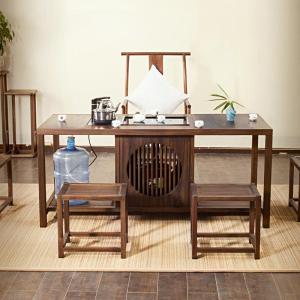 森美人新中式茶桌椅组合洋胡桃木仿古功夫茶台简约禅意实几泡茶桌