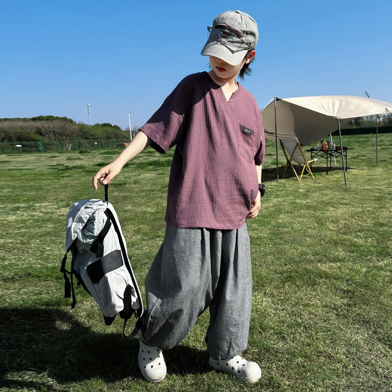 男童短袖套装夏季2025新款潮儿童冰感中大童夏装防蚊裤两件套酷帅