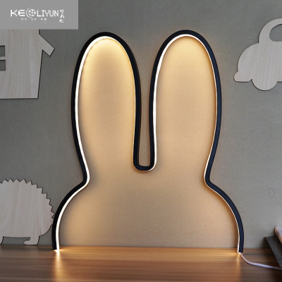 可莉允ins北欧风少女心儿童房间装饰夜灯兔子灯LED起夜灯usb插电黑色大号（摇控）灯具