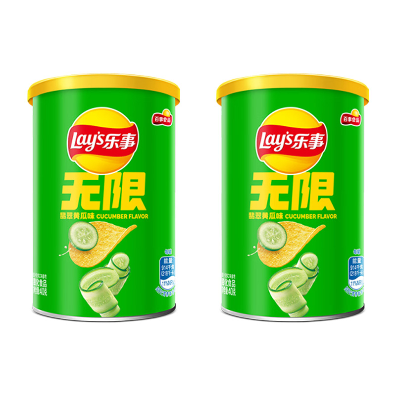 乐事薯片休闲零食解馋小吃膨化食品无限薯片黄瓜味40g*2罐