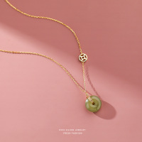 S925银和田玉项链轻奢小众国风气质平安扣铜钱锁骨链母亲节礼物送女朋友老婆情人节七夕生日礼物