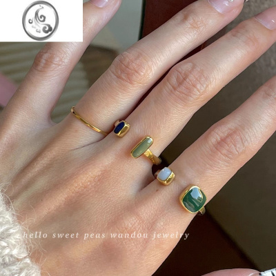 JiMi[豌豆]不易掉色法式复古高级感滴釉绿戒指港风气质感开口食指戒