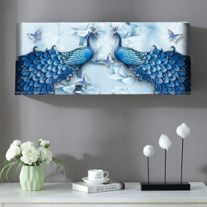 幸福派 挂机空调罩格力美的海尔挂机空调防尘罩开机不取卧室1.5P匹挂式2P空调罩 4031双蓝孔雀 80*20*35cm