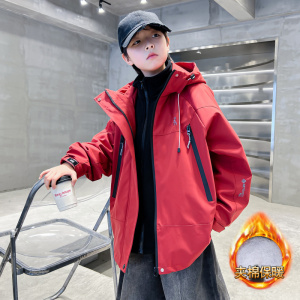 儿童装男童冬装夹棉外套新款中大童秋冬季三合一可拆卸冲锋衣