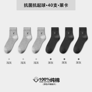 花花公子男士袜子男纯棉中筒防臭吸汗短袜夏季抗菌全棉长袜男薄款
