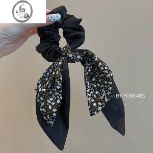 JiMi韩国东大门新款飘带发绳优雅碎花蝴蝶结头饰头绳银色ins网红发饰