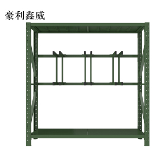 豪利鑫威消防铁锹镐农具摆放架安保装备器材存放架军绿色拆装盾牌货架锹镐架2000*600*2000