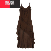 YIBUSHENG法式复古不规则荷叶边连衣裙女装季辣妹吊带裙a字长裙小众裙子
