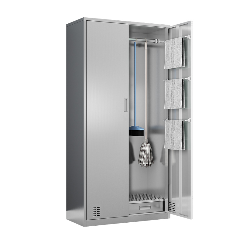 易企采 201不锈钢两门保洁卫生清洁柜洁具扫把收纳柜 40*90*180CM 单位:台