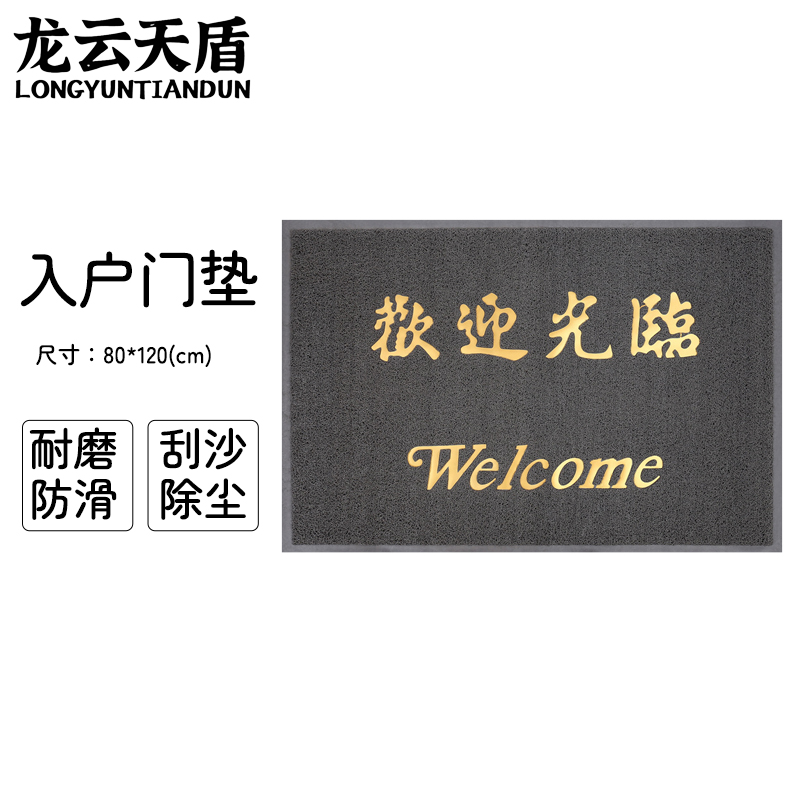 龙云天盾门口地垫欢迎光临入户门进门加厚防滑垫脚垫丝圈迎宾防滑垫80*120CM灰色