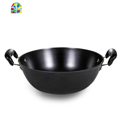 老式铸铁锅纯铁锅家用无涂层大号铁锅双耳加厚加深平底炒菜锅 FENGHOU 带盖+竹底蒸笼(1-3人用)炒锅