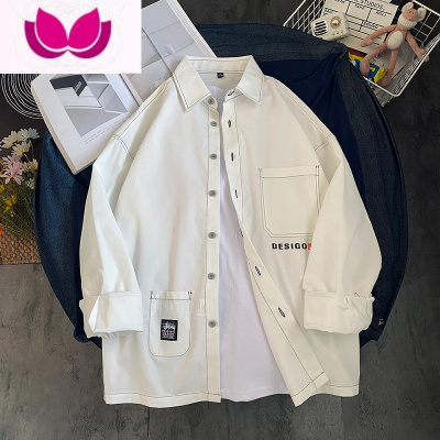 七斓男士衬衫长袖款休闲帅气上衣服夏季港风日系衬衣潮牌工装外套