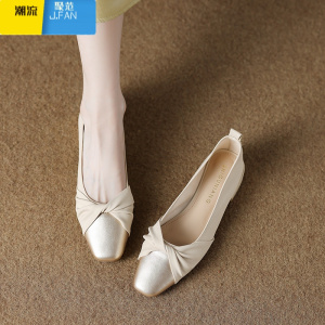 聚范皮版绝美法式低跟浅口温柔晚晚风单鞋2024秋夏款配裙子女鞋瓢鞋