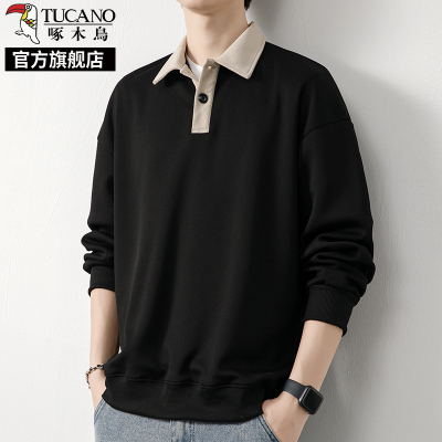 啄木鸟男士卫衣春秋季2025新款polo领上衣内搭打底衫休闲长袖t恤K