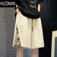 HLCOMAN刺绣拼接运动短裤男夏季薄款美式复古高街ins潮牌宽松休闲五分裤5