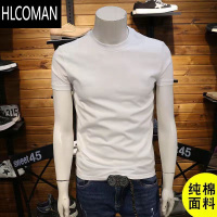 HLCOMAN220克休闲纯色情侣短袖打底衫T恤白色男体恤纯黑半袖衣服上衣