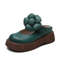 头层牛皮复古厚底包头拖鞋女2025夏季新款休闲舒适半拖凉鞋女