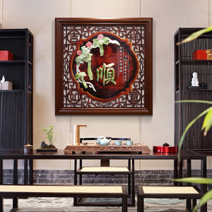 维诺亚中式背景墙沙发装饰画玄关餐厅玉雕挂件挂画走廊客厅实木浮雕壁画