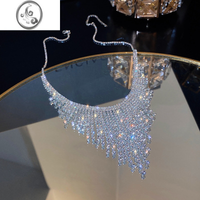 JiMi闪钻流苏项链新款轻奢气质高级感锁骨链女夸张舞台演出礼服颈链