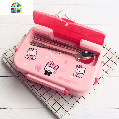 分隔三格食堂304不锈钢打饭盒可爱女小学生专用儿童防烫便当餐盒 FENGHOU [2格款]叮当+餐具+叮当袋