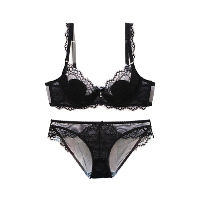 HLCOMAN蕾丝内衣胸罩性感女人奶罩大胸显小女士文胸套装内衣女有钢圈一套文胸套装
