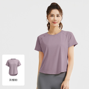 新款宽松网纱瑜伽短袖透气T恤运动健身上衣夏女跑步