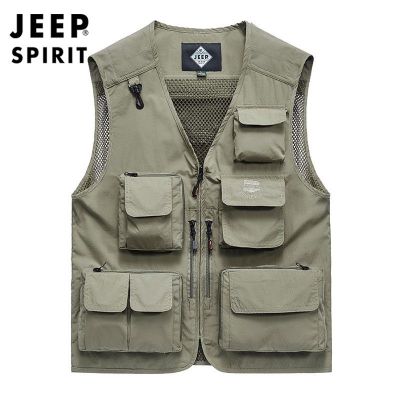 吉普JEEP男装户外休闲钓鱼马甲男网眼工装多口袋坎肩马夹