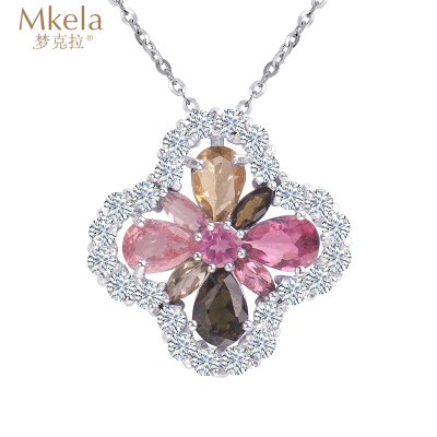 梦克拉 S925银碧玺吊坠项链 花海 情人节礼物送朋友