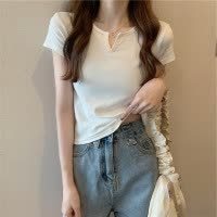短款女夏季设计感粉色修身露脐辣妹女装T恤短袖夏季新款纯色衣服