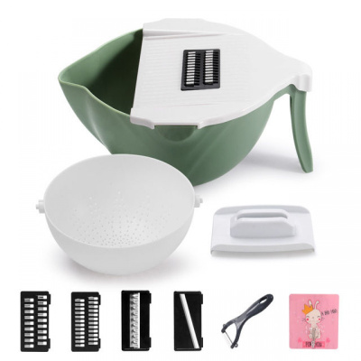 怡然五合一刨丝器切丝器多功能切菜器厨房四面方刨切菜器 敬平 北欧绿(旋转沥水篮)加送挂钩