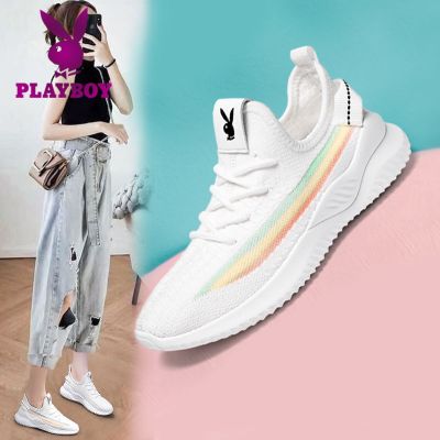 精品特卖-花花公子PLAYBOY网面小白鞋女透气款夏季运动鞋女学生韩版变色椰子鞋