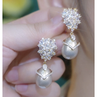 港风气质轻奢香槟色珍珠锆石耳坠耳环女闪亮名媛风复古高级感耳饰送女朋友老婆情人节七夕生日礼物