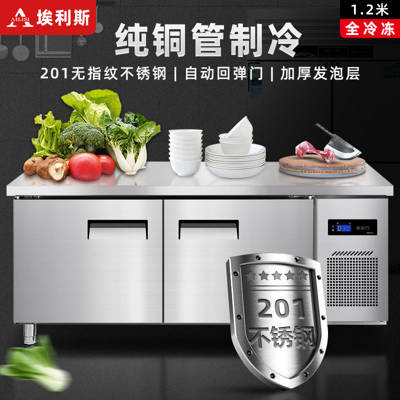 埃利斯(AILISI)1.2米冷冻不锈钢厨房工作台 商用冷柜 多功能酒店平冷冰柜 大容量奶茶店设备水吧台BD-1.2LT