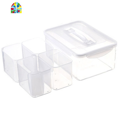 4L厨房手提五谷杂粮密封罐四分格保鲜盒塑料冰箱收纳盒干货储物盒 FENGHOU