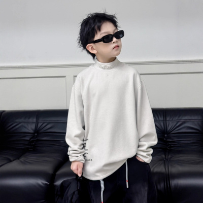 男童秋冬款德绒打底衫新款冬季男孩加厚儿童上衣中大童半高领