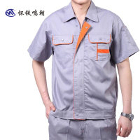 怀铁鸣朝灰白色夏季工作服HT-G099车间作业人员服装纯棉劳保工作服套装个性定制 厂家直销 AI智能量体