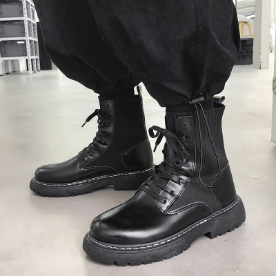 Ideamini马丁靴男款2020秋冬季新款高帮英伦风工装鞋男士黑色皮面军沙漠靴靴子