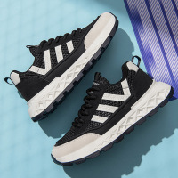 男士新款百搭时尚休闲厚底车缝线拼色系带圆头注塑浅口运动风男鞋