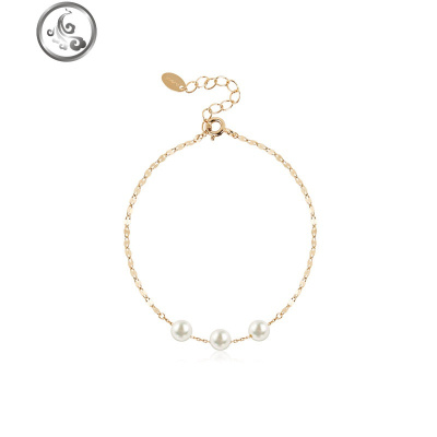 925纯银珍珠手链日韩个性潮流仿珍珠手链首饰女士JiMi白色/金色