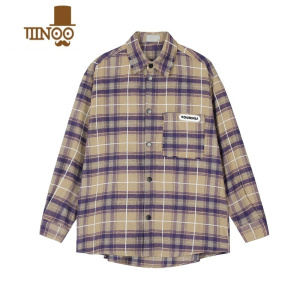 YANXUNECOYEP2023美式撞色设计感格子长袖衬衫秋男女宽松高街潮流外套