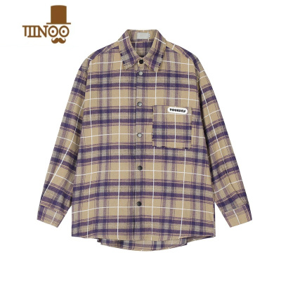 YANXUNECOYEP2023美式撞色设计感格子长袖衬衫秋男女宽松高街潮流外套