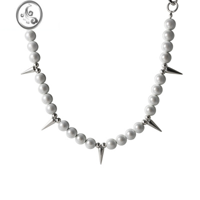 JiMiMIX痞帅珍珠钛钢项链男士潮锁骨链嘻哈ins女高级感百搭配饰