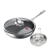 康巴赫0氟蜂窝炒锅套装32cm(带铲+勺、蒸笼)