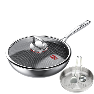 康巴赫0氟蜂窝炒锅套装32cm(带铲+勺、蒸笼)