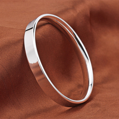 光面银手镯9999纯银女宽版闭口简约平面扁条封口式银镯子足银手环送女朋友老婆情人节七夕生日礼物