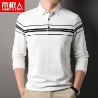 南极人2025春秋新款高档polo衫中年男百搭打底翻领条纹长袖T恤衫