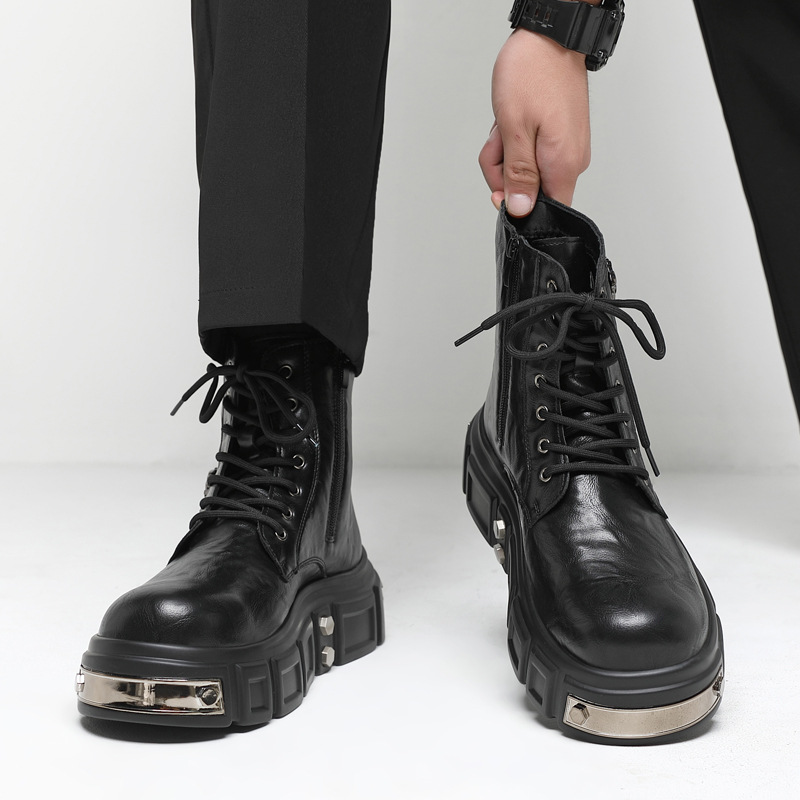 厚底马丁靴男士拉链高帮机车男靴英伦增高短靴新款朋克中筒靴